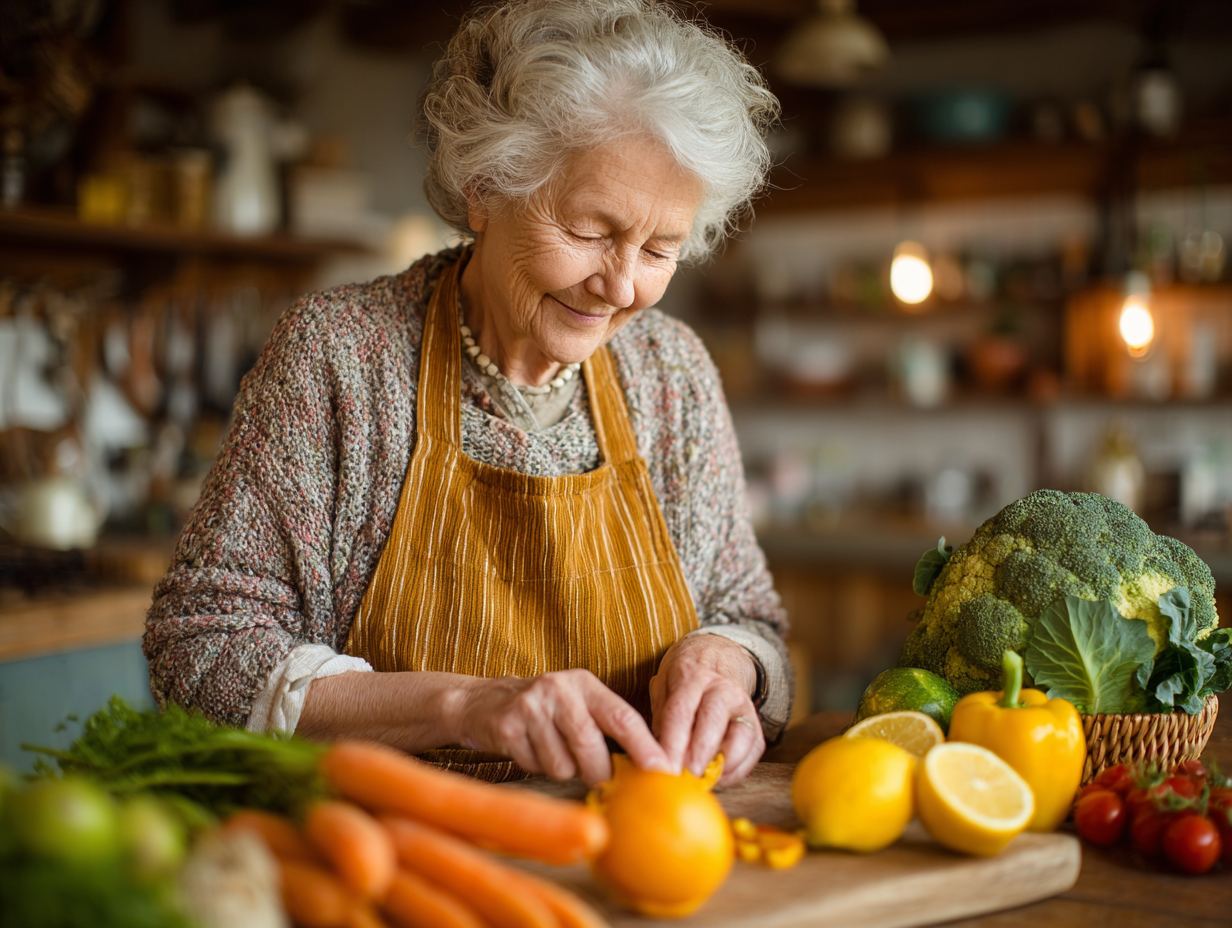 Активні люди старшого віку готують здорову їжу